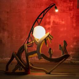 "Abstract Wooden Floor Lamp Sculpture - Riba ""Angler Fish" - thumbnail 3