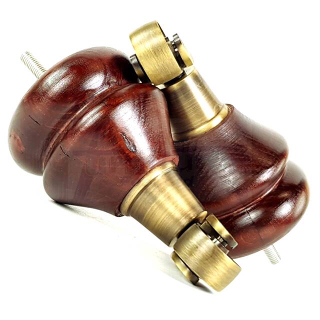Set Of 2 Legs Solid Wood Furniture Feet With Antique Brass Castors 140mm High For Sofas Chairs Stools Cabinets & Beds M8 - image 1