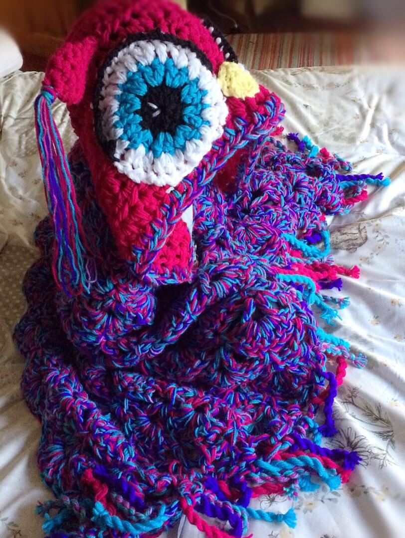 Crochet Purple Owl Blanket Hooded Crochet Owl Blanket Chunky Cosy