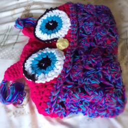 Hooded Crochet Owl Blanket, Chunky Cosy Throw, Handmade in UK - thumbnail 4
