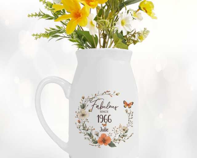 60Th Birthday Gift For Women - Fabulous Since 1966 Small Personalised Flower Pot Vase 60 Her Ladies Floral Design Mum Nan Bnl60 - image 1