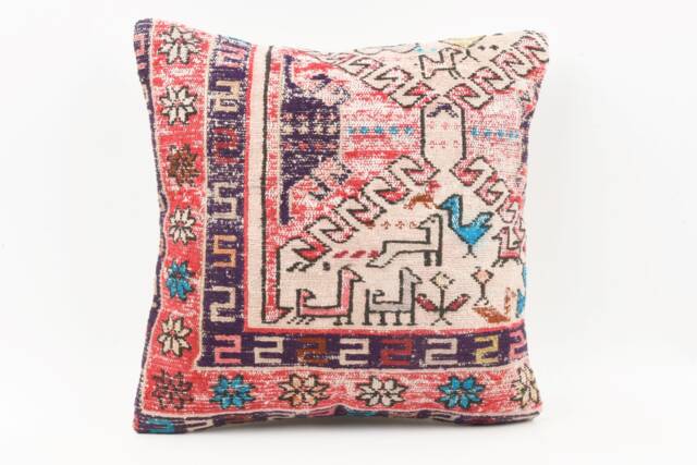 Vintage Turkish Kilim Pillow Cover Handwoven Wool Throw - 16x16 - image 1