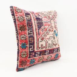 Vintage Turkish Kilim Pillow Cover Handwoven Wool Throw - 16x16 - thumbnail 3