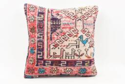 Vintage Turkish Kilim Pillow Cover Handwoven Wool Throw - 16x16 - thumbnail 1