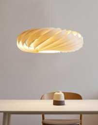 L06B, 80cm Handmade Birch Wood Veneer Pendant Lamp - Ceiling Hanging Chandelier Design