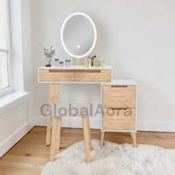 Vanity Table With Lighted Mirror, Dressing Table 3 Adjustable Lights, Makeup Desk Drawer & Stool For Bedroom - thumbnail 4