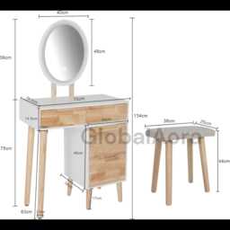 Vanity Table With Lighted Mirror, Dressing Table 3 Adjustable Lights, Makeup Desk Drawer & Stool For Bedroom - thumbnail 2