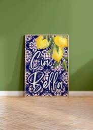 Ciao Bella Quote Print - Mediterranean Collection, Italian Phrase, Tiles, Lemon Tree, Citrus Poster, Italy Summer, Travel - thumbnail 1