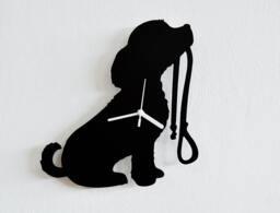 Dog Ready For A Walk Holding His Leash - Wall Clock Silhouette - thumbnail 1
