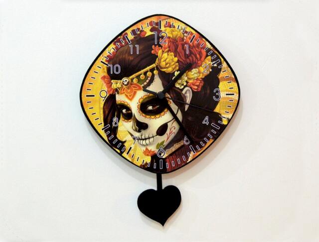 Day Of The Dead Sugar Skull Catrina Calavera Makeup - Pendulum Wall Clock - image 1