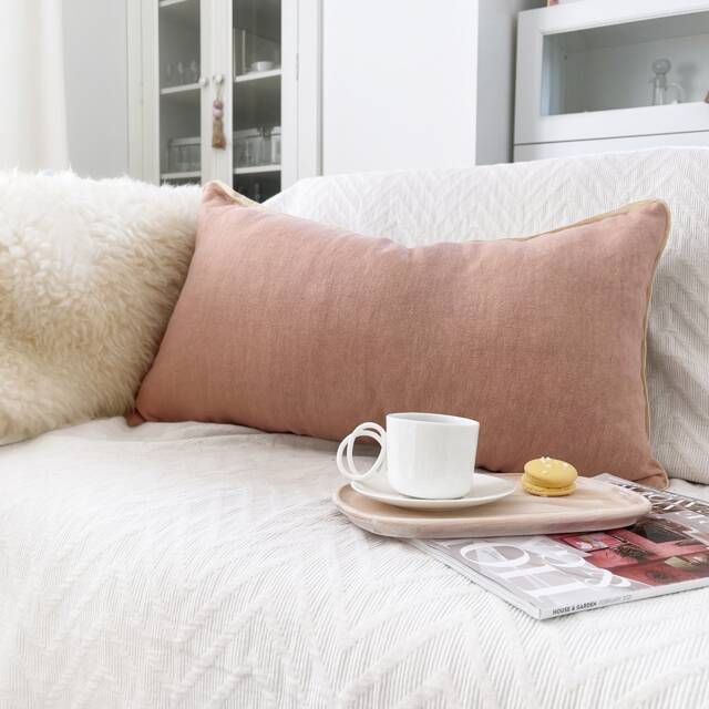 Earthy Coral Linen Lumbar Pillow Cover With Jute Trim - image 1