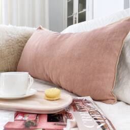 Earthy Coral Linen Lumbar Pillow Cover With Jute Trim - thumbnail 3