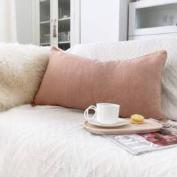 Earthy Coral Linen Lumbar Pillow Cover With Jute Trim - thumbnail 1