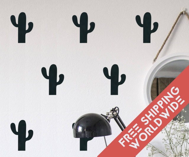 Cactus Black Cacti Wall Decals Decor Stickers Nursery Baby Girl Circle Pattern Modern & Scandinavian - image 1