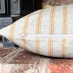 1600. Handmade Ochre Stripe Linen Blend Cushion Cover, Various Sizes - thumbnail 2