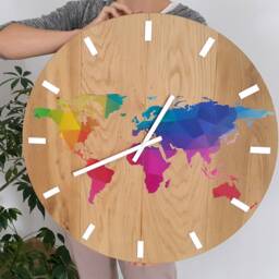 Large Wall Clock - Wood With Colorful World Map, Unique Wall 23 - thumbnail 4
