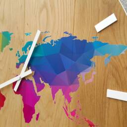 Large Wall Clock - Wood With Colorful World Map, Unique Wall 23 - thumbnail 2
