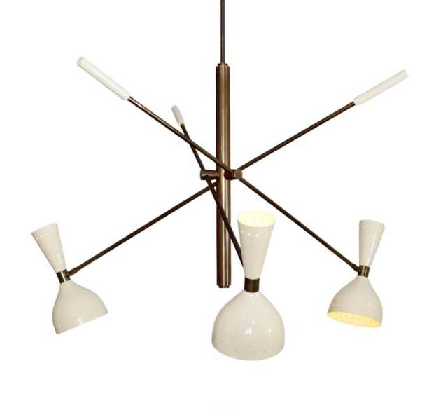 Mid Century Italian Brass Chandelier, Adjustable 3-Arm Pendant Light - image 1