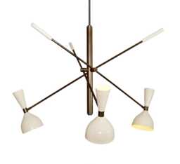 Mid Century Italian Brass Chandelier, Adjustable 3-Arm Pendant Light - thumbnail 1