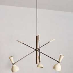 Mid Century Italian Brass Chandelier, Adjustable 3-Arm Pendant Light - thumbnail 2