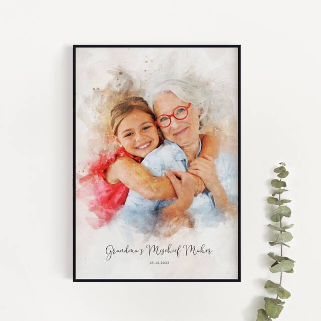 Custom Print For Grandma & Grandad, Grandparents Christmas Gifts, Personalised Watercolour Portrait, Painting From Photo, Nanny X-Mas Gift - image 1