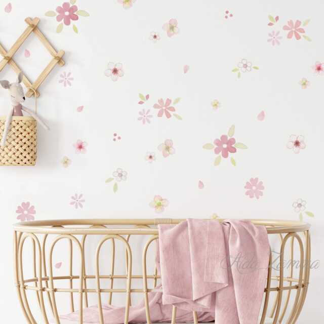 Floral Fabric Wall Decal - Watercolor Flower Art Removable & Reusable Sticker PVC-Free Eco-Friendly Nursery Decor - image 1