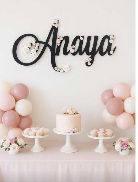 Large Wooden Name Sign With Flowers, Nursery Wall Decor, Baby Shower Decor - image 1