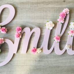 Large Wooden Name Sign With Flowers, Nursery Wall Decor, Baby Shower Decor - thumbnail 2