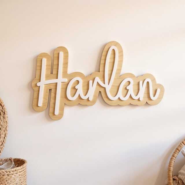 Custom Name Sign - Double Layer Wood & Acrylic Nursery Wall Decor - Personalised Baby Room Plaque Kids Bedroom - image 1
