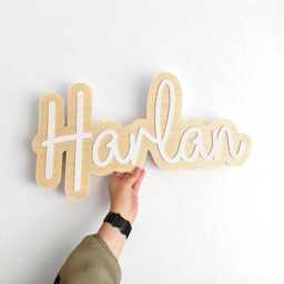 Custom Name Sign - Double Layer Wood & Acrylic Nursery Wall Decor - Personalised Baby Room Plaque Kids Bedroom - thumbnail 2