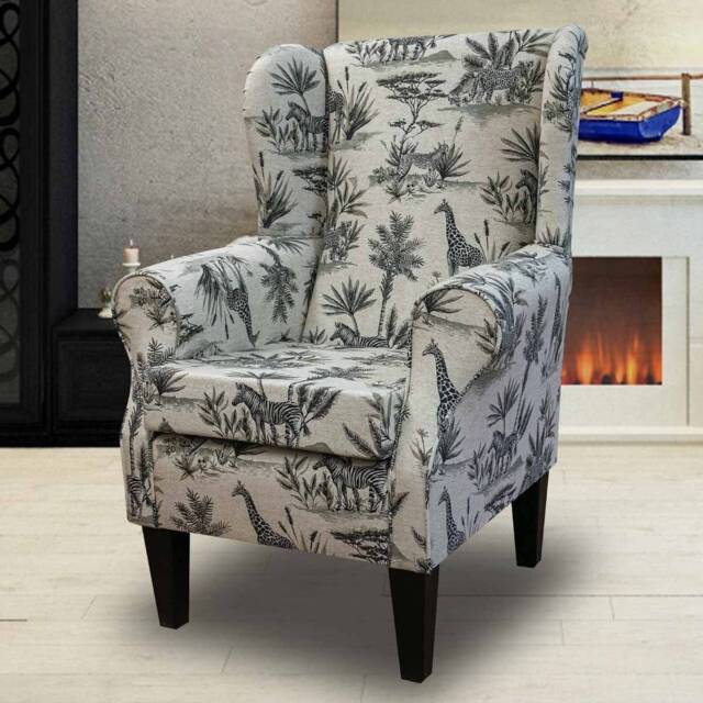 Handmade Safari Wingback Chair British Upholstered Fireside Accent Chair - image 1