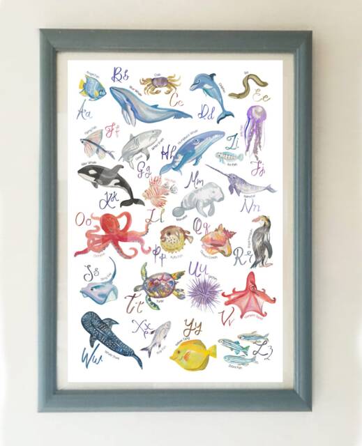Sea Animals Alphabet Print, A-Z Sea Creatures, Nursery Art, Kids Posters, Baby Wall Art, Poster, Alphabet Print, Life - image 1