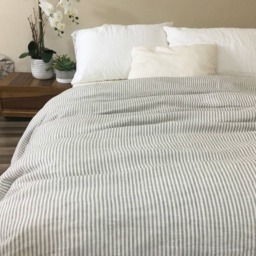 Grey Striped Duvet Cover, Reversible, Bengal Stripe Linen On One Side, Soft White The Reverse Side, Cover - thumbnail 2