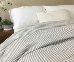 Grey Striped Duvet Cover, Reversible, Bengal Stripe Linen On One Side, Soft White The Reverse Side, Cover