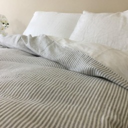 Grey Striped Duvet Cover, Reversible, Bengal Stripe Linen On One Side, Soft White The Reverse Side, Cover - thumbnail 3