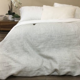 Grey Striped Duvet Cover, Reversible, Bengal Stripe Linen On One Side, Soft White The Reverse Side, Cover - thumbnail 4