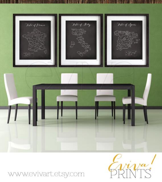 Poster Wall Art Taste Of Italy, Spain & France European Gastronomy Art Poster Spanish French Italian Culinary Map Trio Prints - image 1