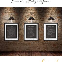 Poster Wall Art Taste Of Italy, Spain & France European Gastronomy Art Poster Spanish French Italian Culinary Map Trio Prints - thumbnail 2