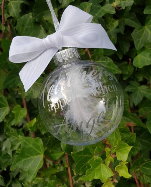 Memorial Bauble, Feathers Appear When Angels Are Near Remembrance Personalised Christmas Tree Decoration, Feather Bauble - image 1