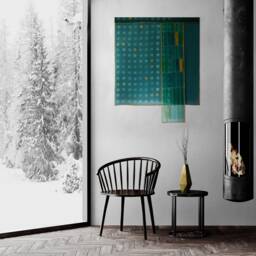 "Geometric Blue Silk Organza Bojagi Wall Hanging Japandi Wabi Sabi Decor - 43x41""+8" - thumbnail 2