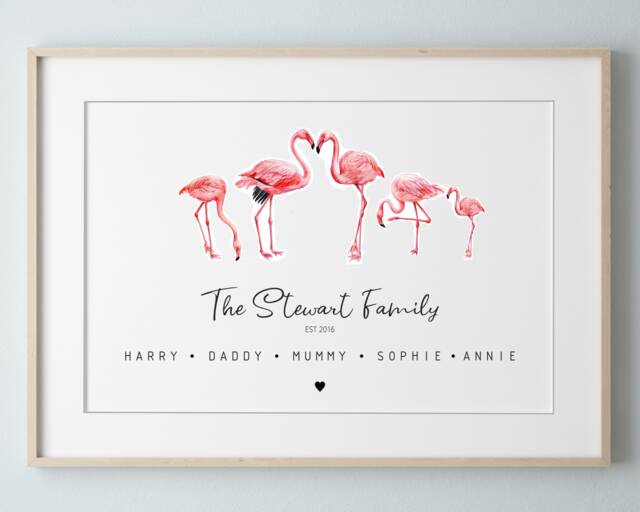 Personalised Flamingo Family Print, Our Gift, Animal Highland Art Fathers Day Birthday Gift - image 1