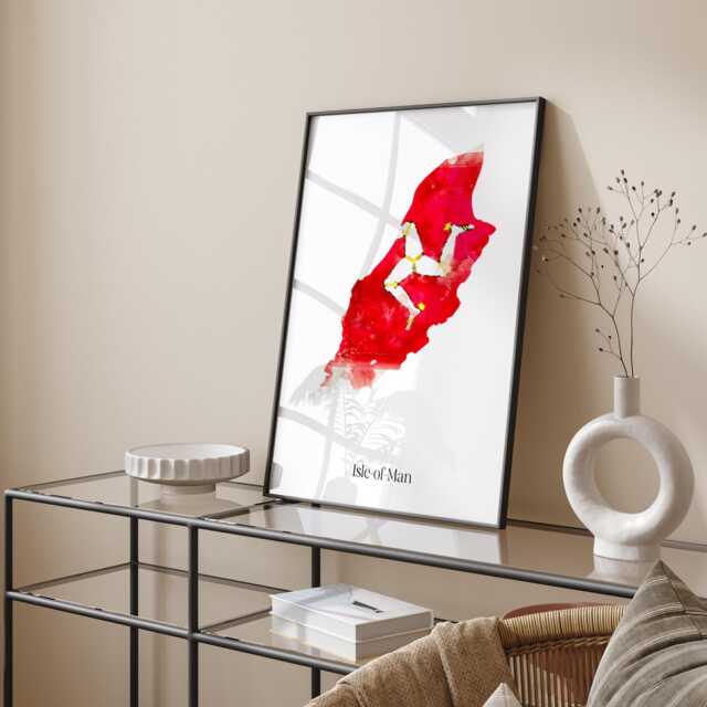 Isle-Of-Man Watercolour Flag Map Wall Art Print - Travel Poster - image 1