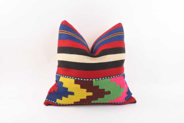Vintage Kilim Pillow Cover 16x16 Turkish Rug Cushion, Handwoven Wool - image 1