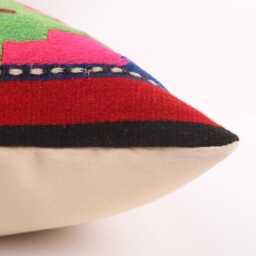 Vintage Kilim Pillow Cover 16x16 Turkish Rug Cushion, Handwoven Wool - thumbnail 4