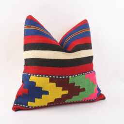 Vintage Kilim Pillow Cover 16x16 Turkish Rug Cushion, Handwoven Wool - thumbnail 3