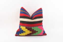 Vintage Kilim Pillow Cover 16x16 Turkish Rug Cushion, Handwoven Wool - thumbnail 1