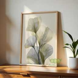 Green Abstract Botanical Wall Art, Japandi Minimalist Print, Modern Elegant Leaf Poster, Neutral Nature Home Decor - thumbnail 3
