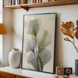 Green Abstract Botanical Wall Art, Japandi Minimalist Print, Modern Elegant Leaf Poster, Neutral Nature Home Decor - thumbnail 2