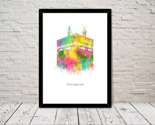 The Holy Ka'bah Masjid Al Haram Islamic Art Watercolour Illustration Prints Islamic Wall Gifts Muslim Islam