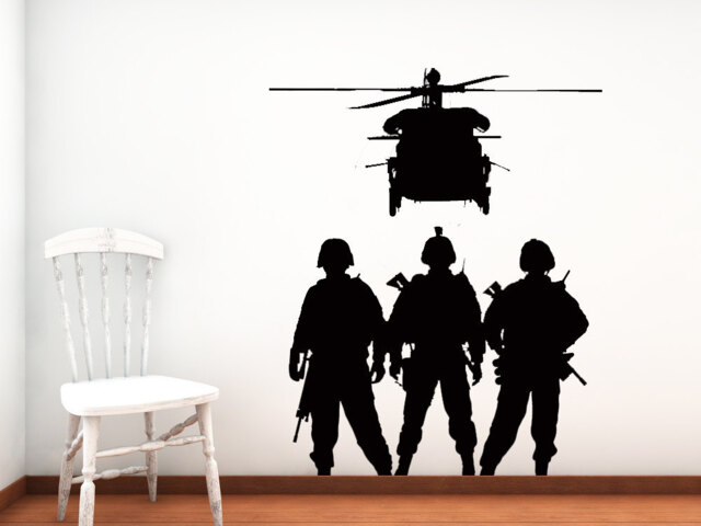 Military Decals, Soldier Silhouette, Army Helicopter, Airforce Decal, Armed Forces Decor, Patriotic Themed Wall Art - image 1